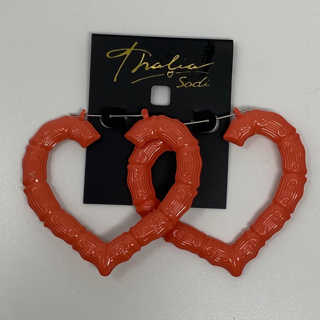 Thalia Sodi Bamboo Heart Shaped Extra Large Hoop Earrings Coral Pink Metal